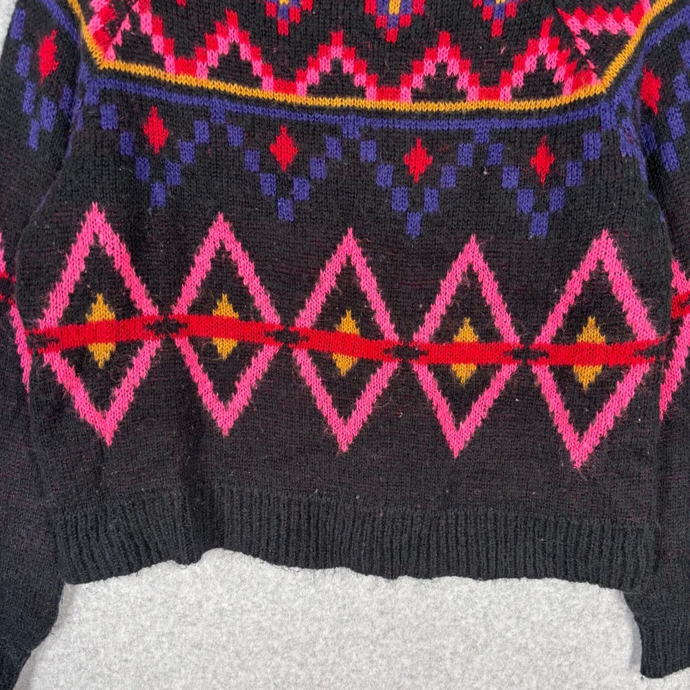Arizona Fair Isle Sweater Small Pink Black Festive Nordic Quirky‎ Bright Artsy - Picture 3 of 11